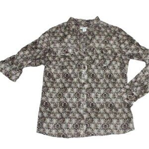 Dockers Womens Roll Tab Sleeve Button up Blouse-Brown/Cream-Size Medium-GUC